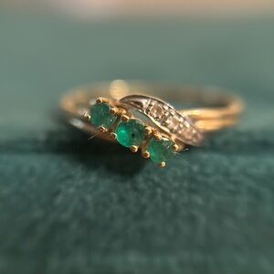 Genuine Emeralds & Diamonds ring on solid 14k gold